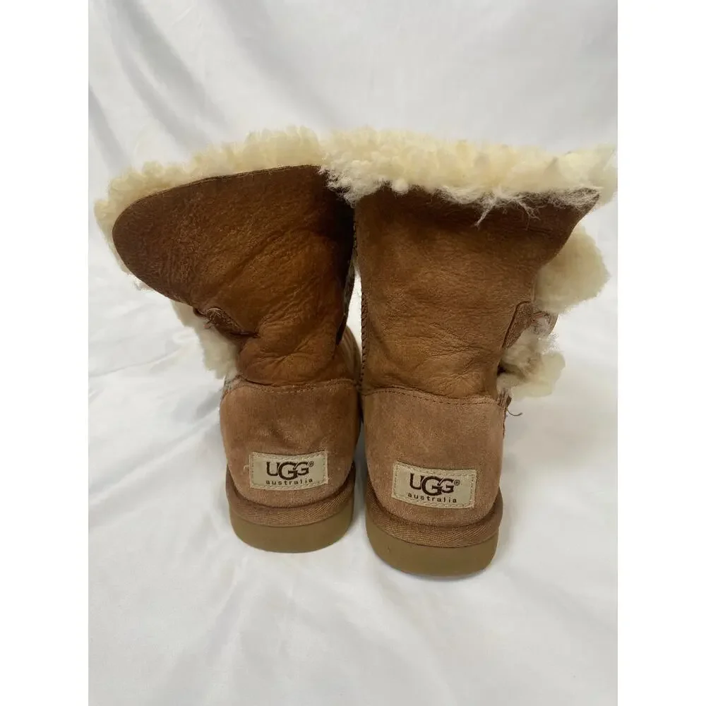 UGG Australian Bailey Button Tan Sheepskin Shearling Pull-On Ankle Boots US 5